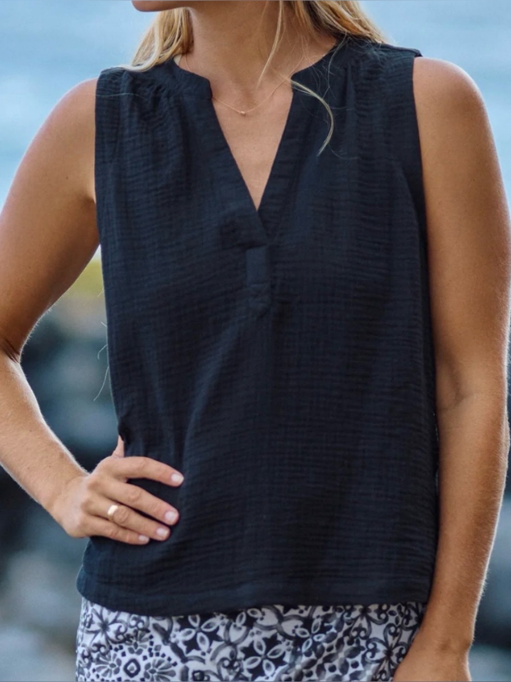 Rip Skirt Black Gauze Popover Tank